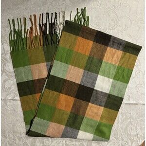 ITALY DESIGN  Green yellow Plaid Scarf–Cashmere blend greens and yellows 12”x70”